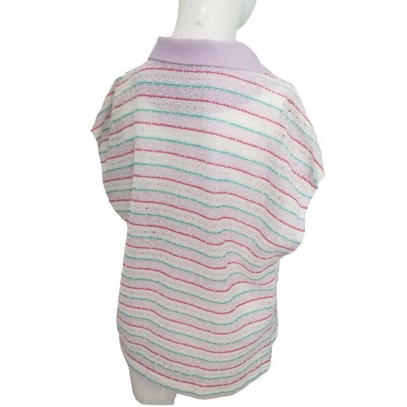 Marty Gutmacher Vintage 70s Blue White Collared Blouse Sz Medium Womens Open Kni - Picture 4 of 5